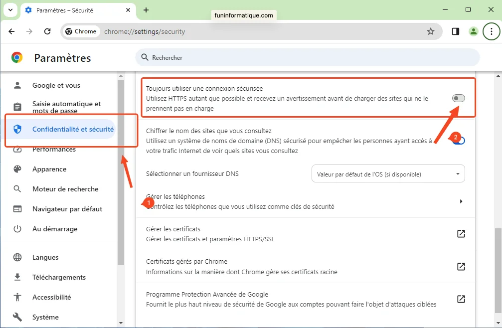 Activer https chrome