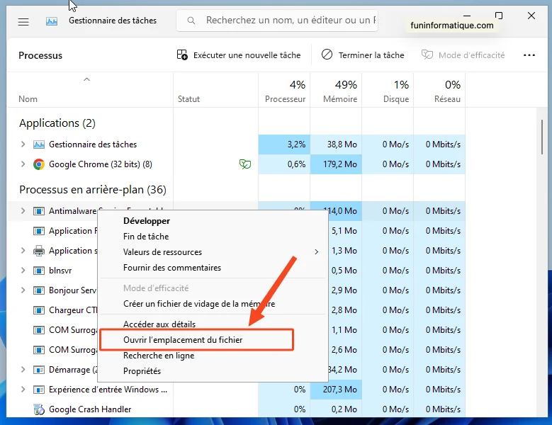 Ouvrir emplacement windows