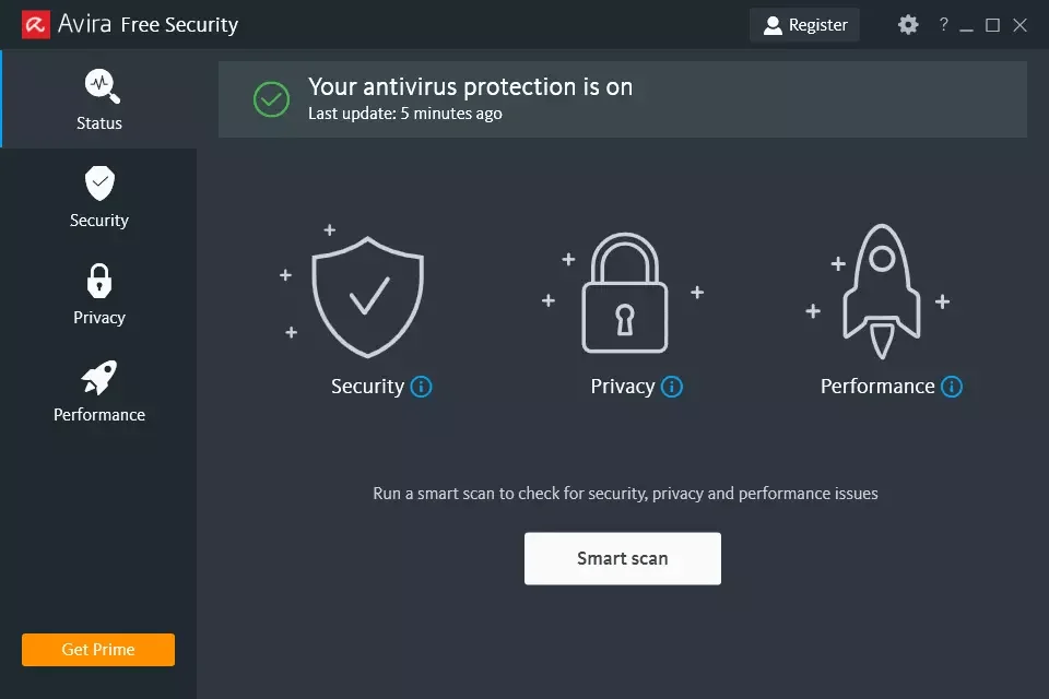 Interface Avira Free Security