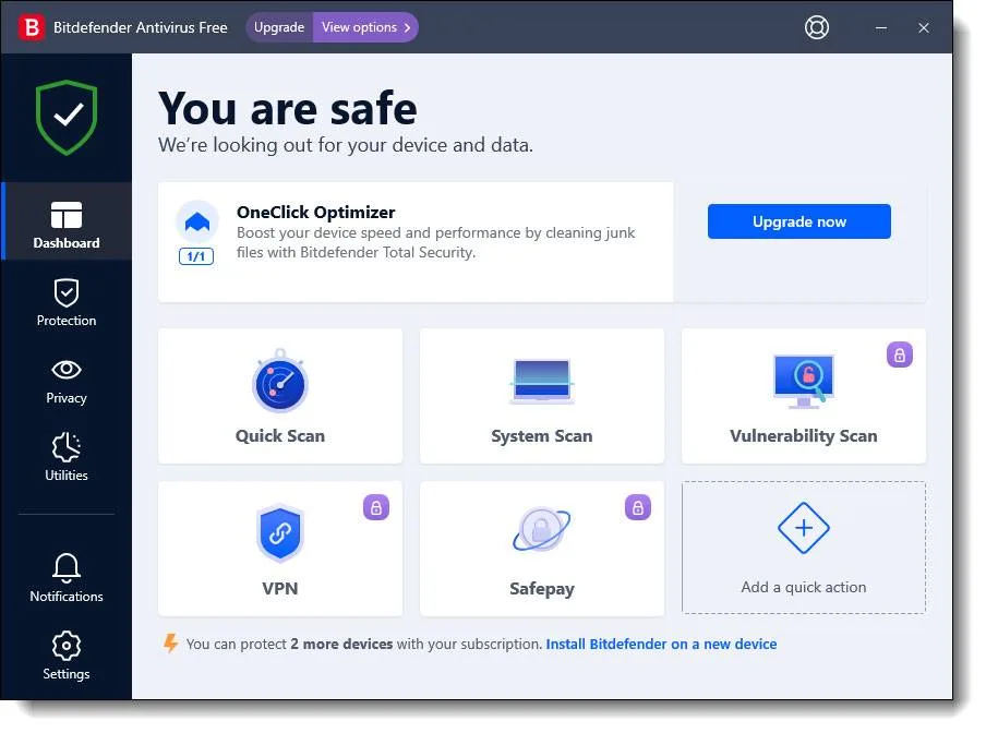 Interface Bitdefender Antivirus