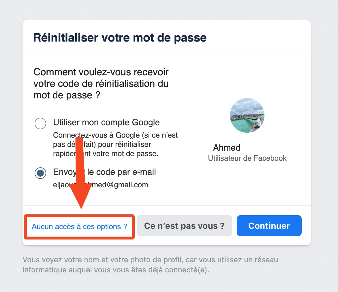 Aucun acces a ces options facebook