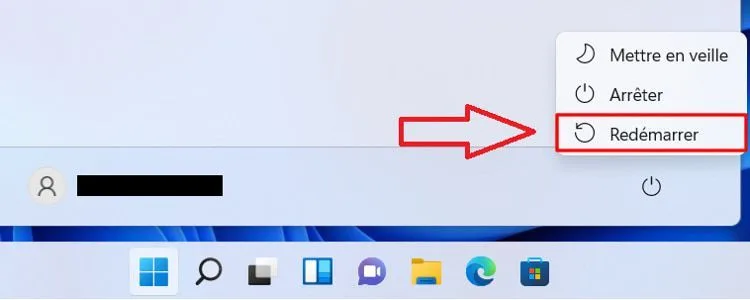 Boutton redemarrer windows 11