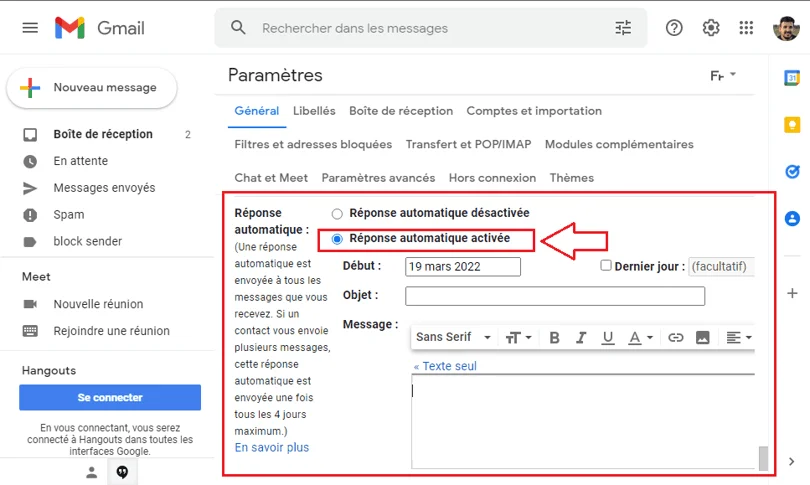 Reponse automatique gmail