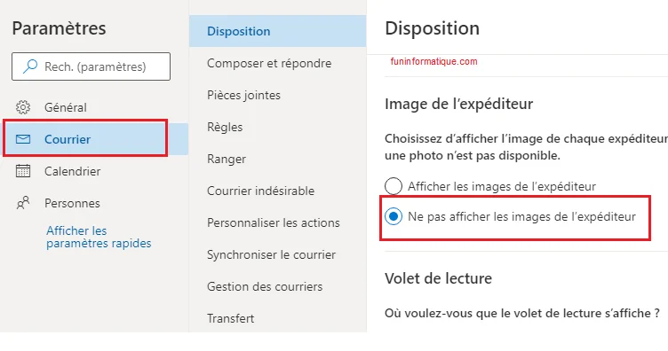 Parametres outlook images bloquer expediteur
