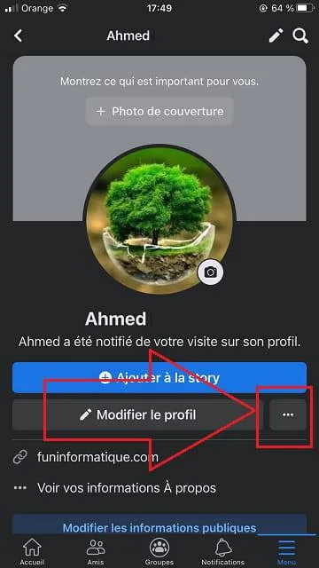 Profil facebook menu