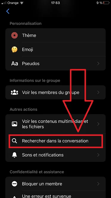 Rechercher conversation messenger