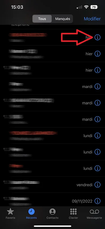 Recents appel iphone