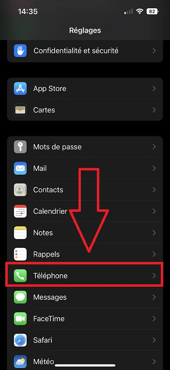 Telephone reglage iphone