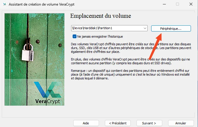 Selectionner cle usb veracrypt
