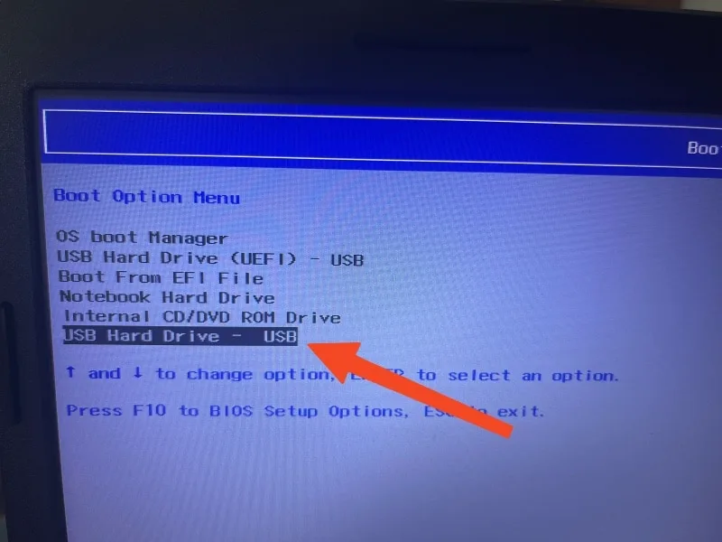 Boot options ordre usb