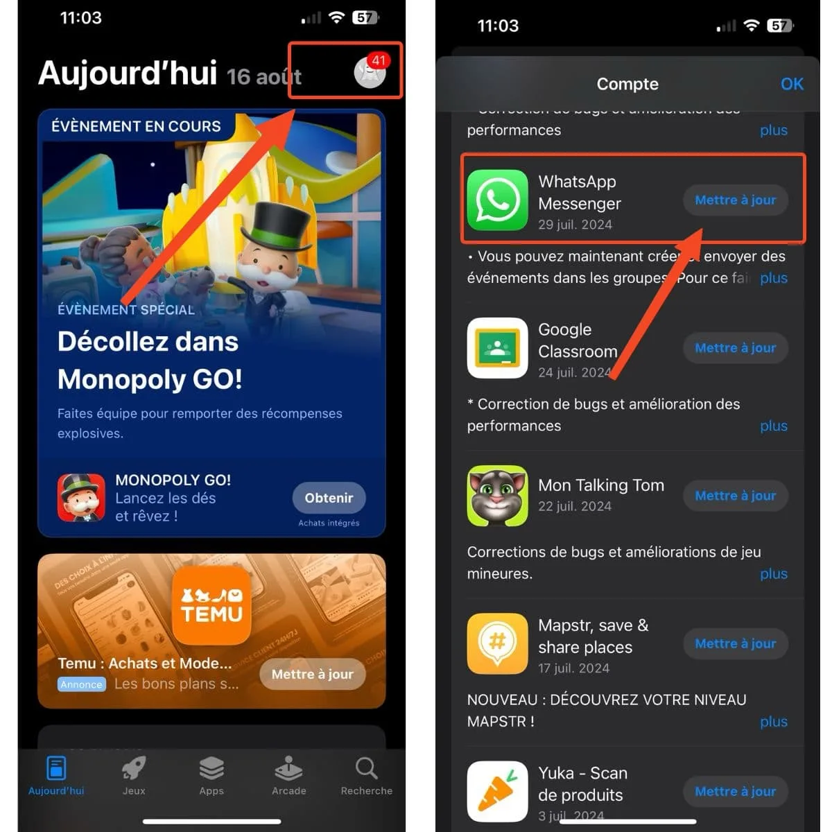 Mise a jour whatsapp