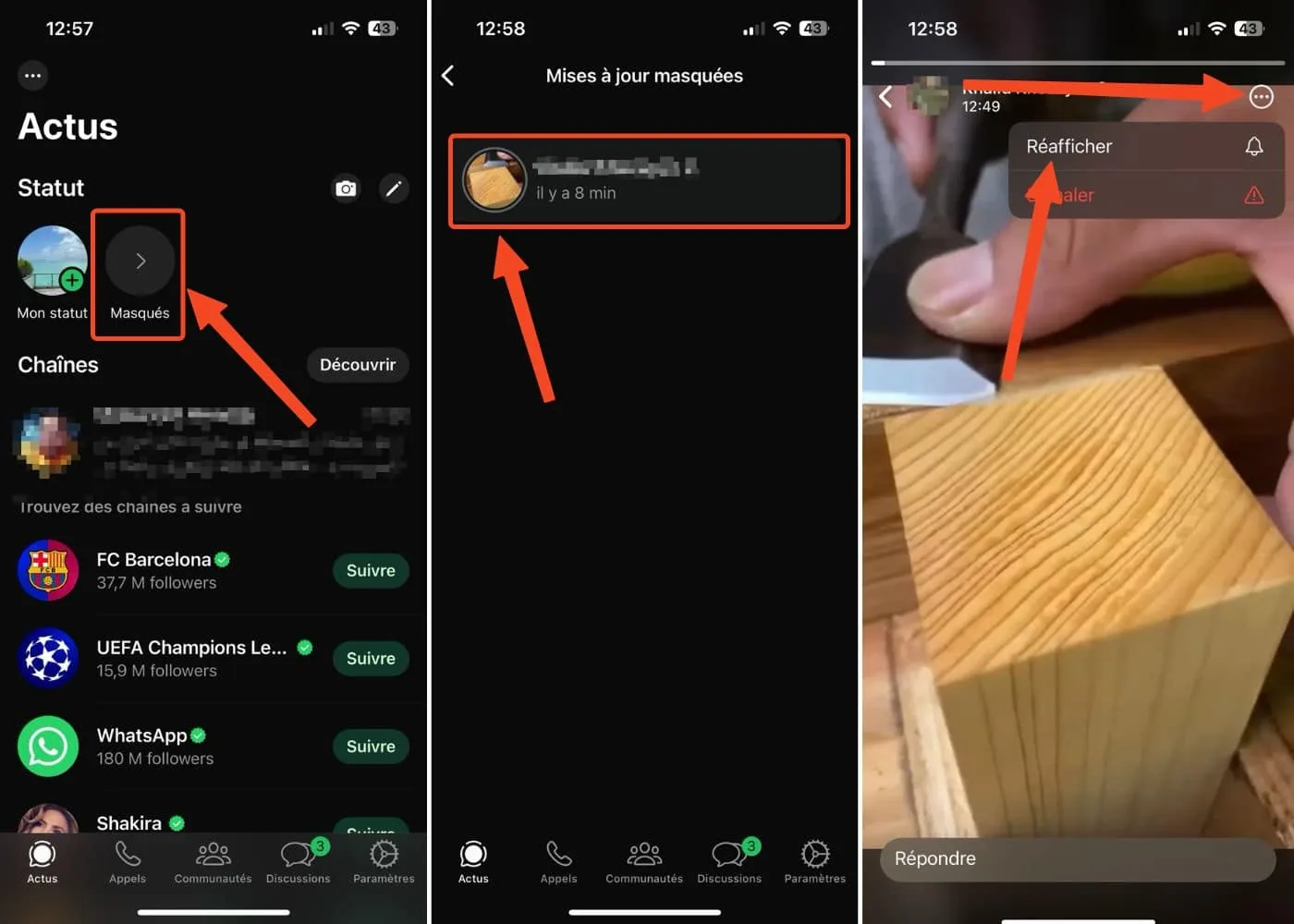 Reafficher statut masque whatapp 1