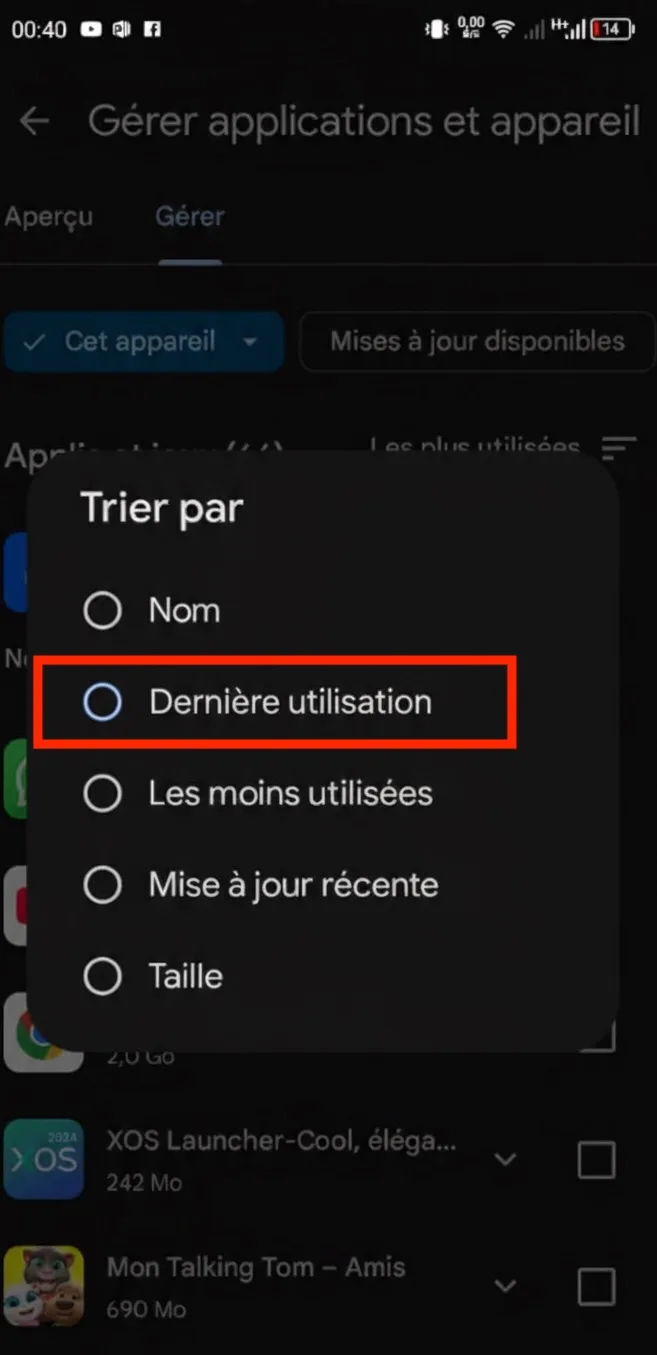 Derniers utilisation app android