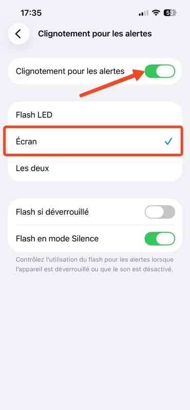 Clignotement alertes iphone ecran
