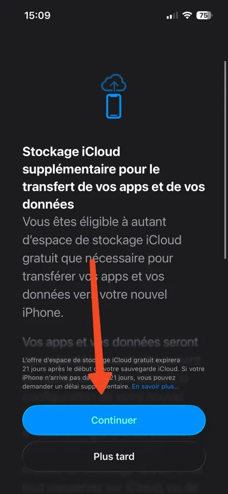 Continuer sauvegarde cloud iphone